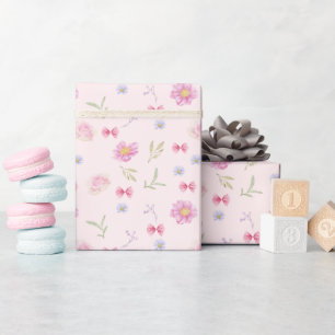 Blush Pink Bow Floral Girl Birthday gift Wrapping Paper