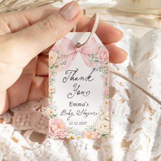 Blush Pink Bow Garden Baby Shower Thank you Gift Tags