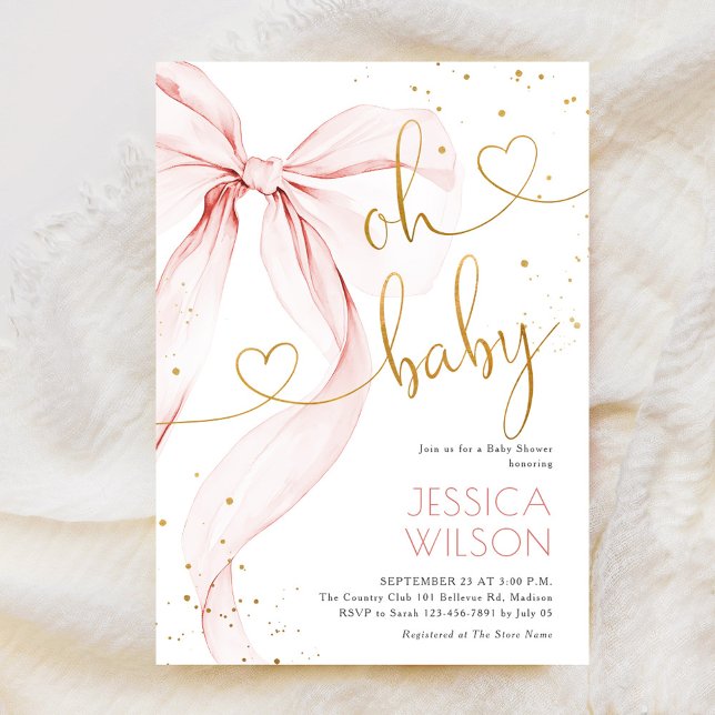 Blush Pink Bow Girl Baby Shower Invitation (Creator Uploaded)