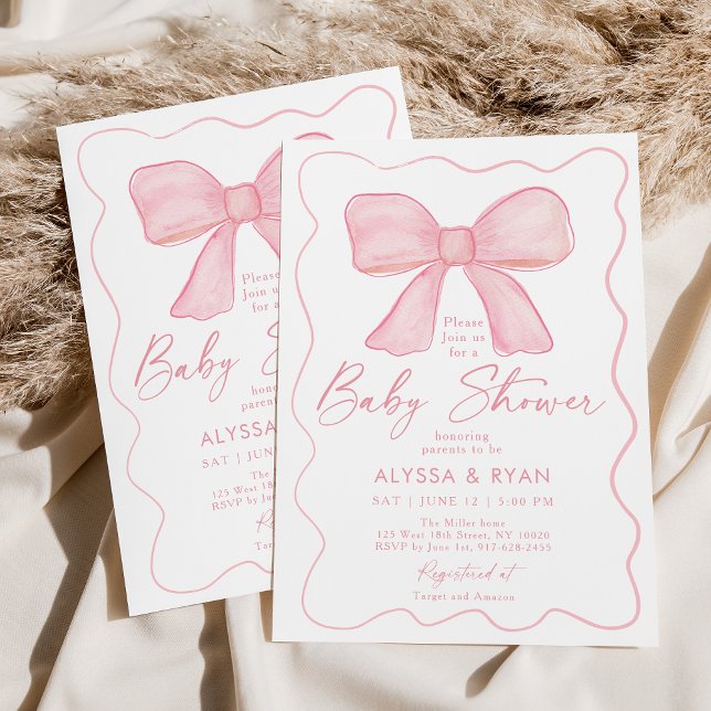 Blush Pink Bow Girl Baby Shower Invitation (Creator Uploaded)