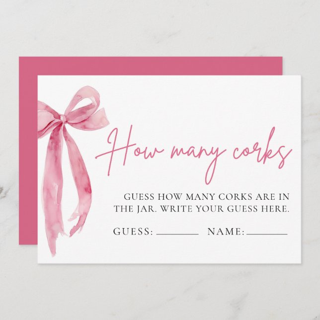 Blush Pink Bow Guess How Many Corks Game Invitation (Front/Back)
