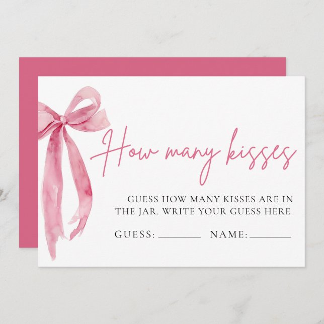 Blush Pink Bow Guess How Many Kisses Game Invitation (Front/Back)