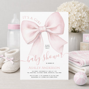 Blush Pink Bow It's a Girl Baby Shower Invitation