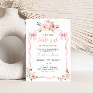 Blush Pink Bow Little Girl Baby Shower Invitation