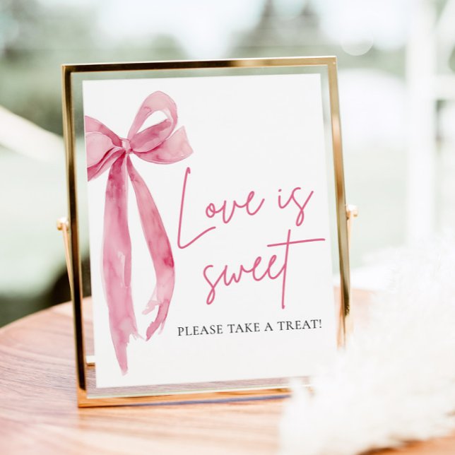 Blush Pink Bow Love is Sweet Treat Favour Sign (Blush Pink Bow Love is Sweet Treat Favor Sign)