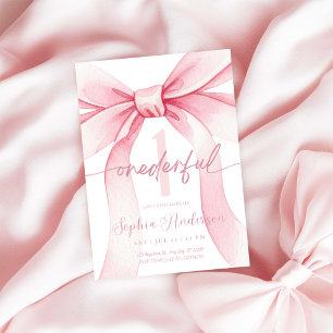 Blush Pink Bow Onederful 1st Birthday Invitation