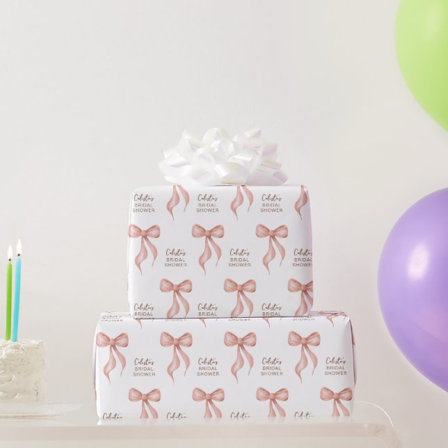 Blush Pink Bow Personalised Bridal Shower Wrapping Paper (Party Gifts)