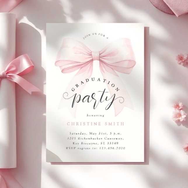 Blush Pink Bow Photo Graduation Party Invitation (Creator Uploaded)
