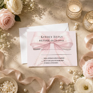 Blush pink bow response RSVP Card