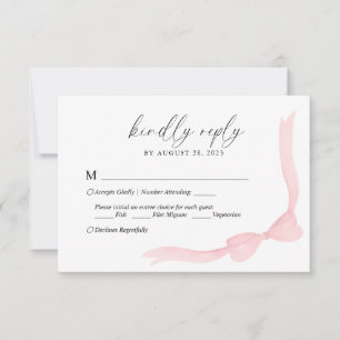 Blush Pink Bow Ribbon Menu Choice Wedding RSVP
