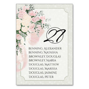Blush Pink Bow Rose Wisteria Cascading Bouquet Table Number
