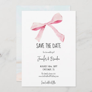 Blush Pink Bow Save the Date Photo Invitation