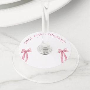 Blush Pink Bow She's Tying The Knot Bachelorette  Wine Glass Tag