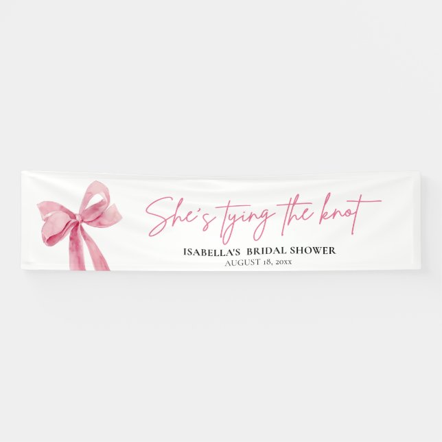 Blush Pink Bow She's Tying the Knot Bridal Shower Banner (Horizontal)