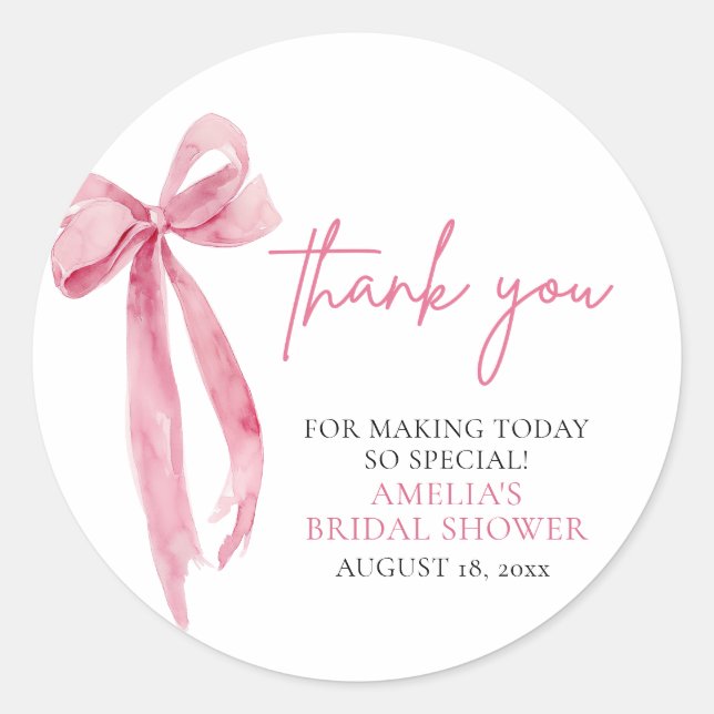 Blush Pink Bow She's Tying the Knot Bridal Shower Classic Round Sticker (Front)