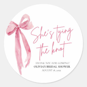 Blush Pink Bow She's Tying the Knot Bridal Shower Classic Round Sticker