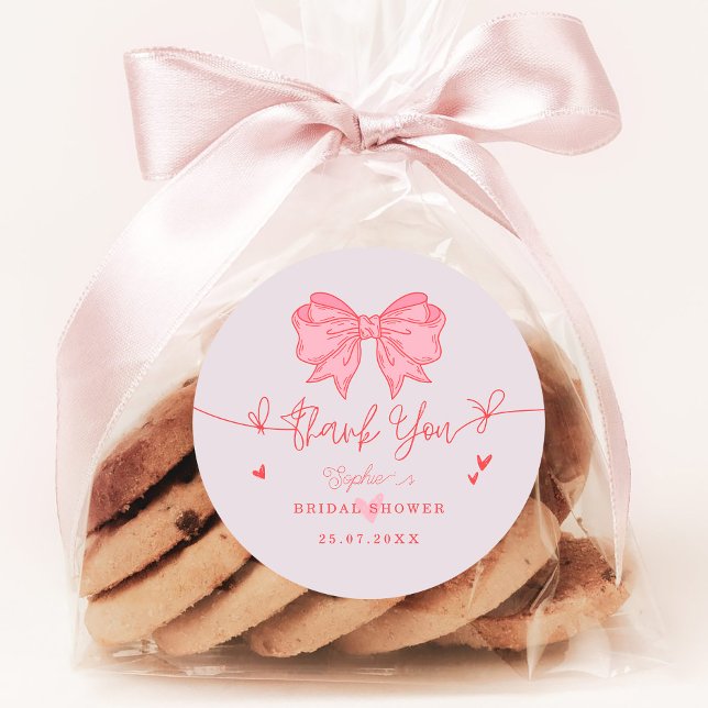 Blush Pink Bow She's Tying the Knot Bridal Shower Classic Round Sticker (Creator Uploaded)