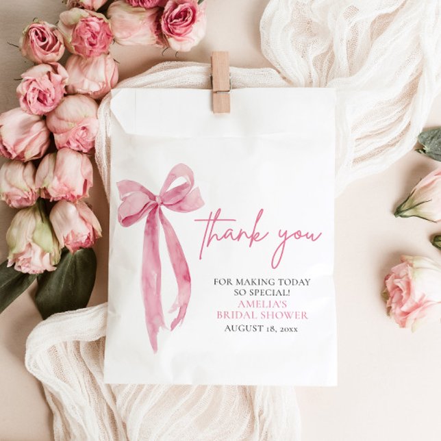 Blush Pink Bow She's Tying the Knot Bridal Shower Favour Bag (Creator Uploaded)