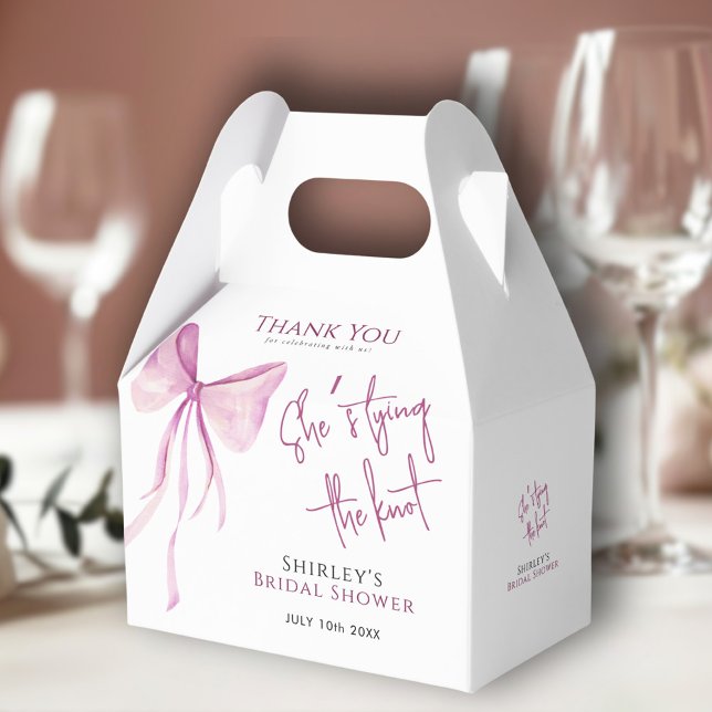 Blush Pink Bow She's Tying the Knot Bridal Shower Favour Box (Creator Uploaded)