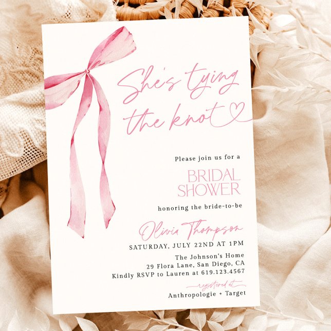 Blush Pink Bow She's Tying the Knot Bridal Shower Invitation (Creator Uploaded)