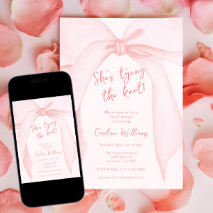 Blush Pink Bow She's Tying the Knot Bridal Shower  Invitation
