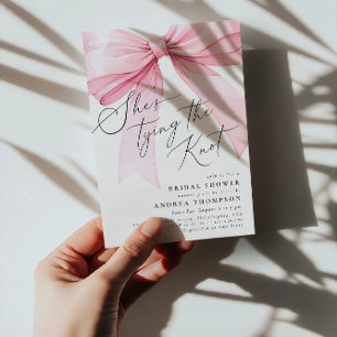 Blush Pink Bow She's Tying the Knot Bridal Shower Invitation