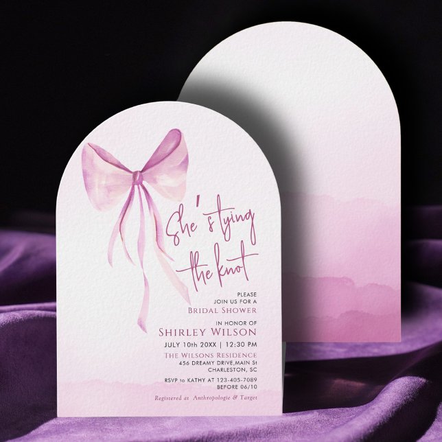 Blush Pink Bow She's Tying the Knot Bridal Shower Invitation (Creator Uploaded)