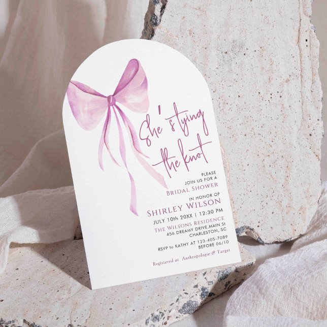 Blush Pink Bow She's Tying the Knot Bridal Shower Invitation (Creator Uploaded)