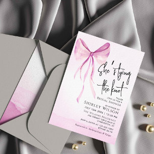 Blush Pink Bow She's Tying the Knot Bridal Shower Invitation