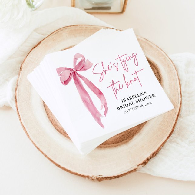 Blush Pink Bow She's Tying the Knot Bridal Shower  Napkin (Creator Uploaded)