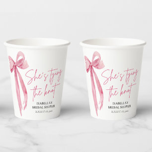 Blush Pink Bow She's Tying the Knot Bridal Shower Paper Cups