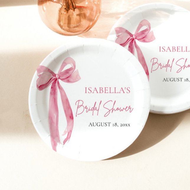 Blush Pink Bow She's Tying the Knot Bridal Shower Paper Plate (Creator Uploaded)