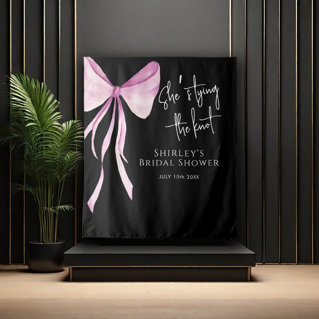 Blush Pink Bow She's Tying the Knot Bridal Shower Tapestry (Creator Uploaded)