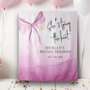 Blush Pink Bow She's Tying the Knot Bridal Shower Tapestry