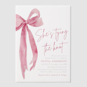 Blush Pink Bow She's Tying the Knot Bridal Shower Vellum Invitations