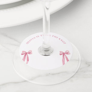 Blush Pink Bow She's Tying The Knot Bridal Shower Wine Glass Tag