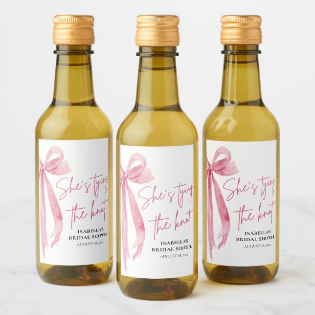 Blush Pink Bow She's Tying the Knot Bridal Shower  Wine Label (Bottles)
