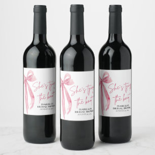 Blush Pink Bow She's Tying the Knot Bridal Shower  Wine Label