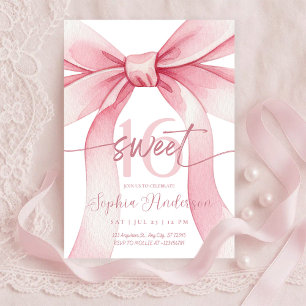Blush Pink Bow Sweet 16 Invitation
