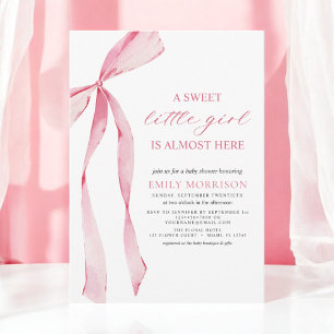 Blush Pink Bow Sweet Little Girl Baby Shower Invitation