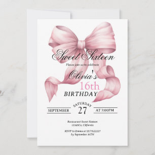 Blush Pink Bow Sweet Sixteen Birthday Invitation