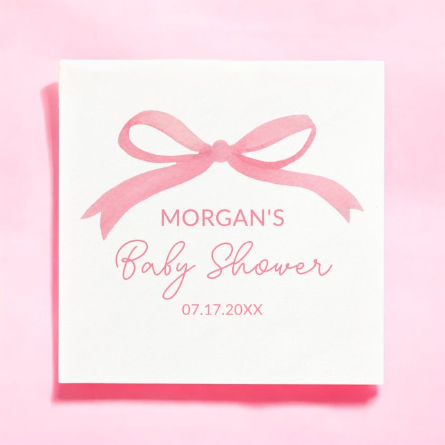 Blush Pink Bow Watercolor Baby Shower Napkin (Creator Uploaded)