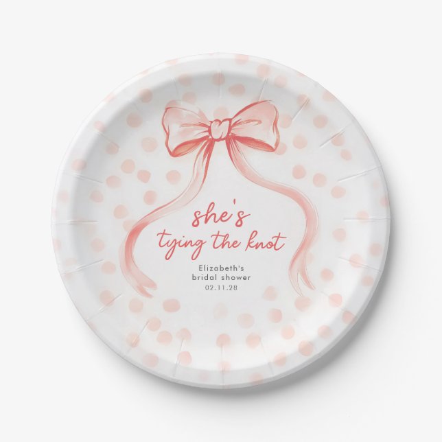 Blush Pink Bow Whimsical Minimalist Bridal Shower Paper Plate (Front)