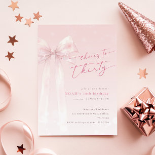 Blush Pink Bow Winter Cheers to Thirty Birthday Invitation
