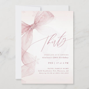 Blush Pink Bow Winter Girls Thirty 30th Birthday Invitation