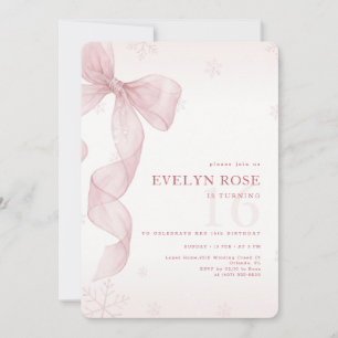 Blush Pink Bow Winter Snowflake 16th Birthday Invitation