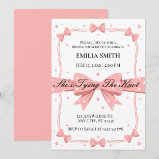 blush pink Bows She's Tying the Knot Bridal Shower Invitation