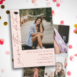 Blush Pink & Brass Calligraphy Graduation Save The Date<br><div class="desc">Double sided blush pink graduation save the date card with a photo of the graduate and save the date written in a brass coloured signature script with a little black graduation cap at the top. Add three more photos to the back in a simple collage. Graduation save the date template...</div>