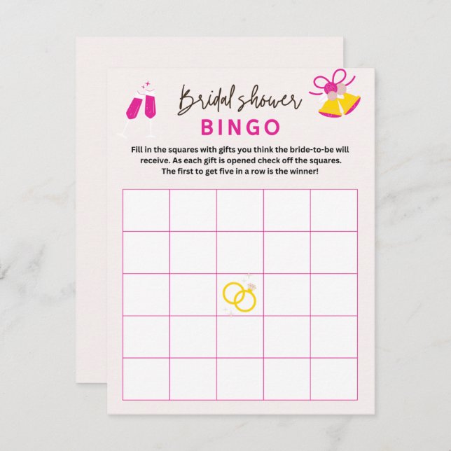 Blush Pink Bridal Shower Bingo Wedding Game Cards (Front/Back)