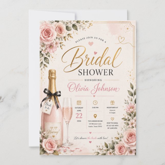 Blush Pink Bridal Shower Invitation | Cascading  (Front)
